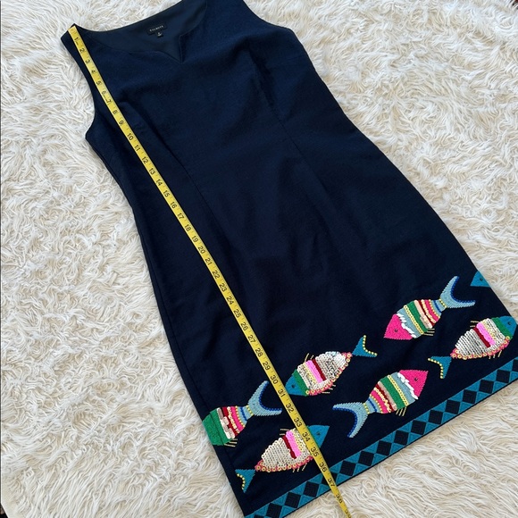Talbots navy blue beaded embroidered fish sheath dress 8 - Picture 13 of 14